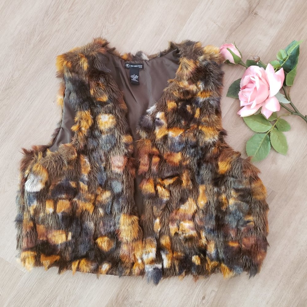 New Directions petite faux fur vest brown